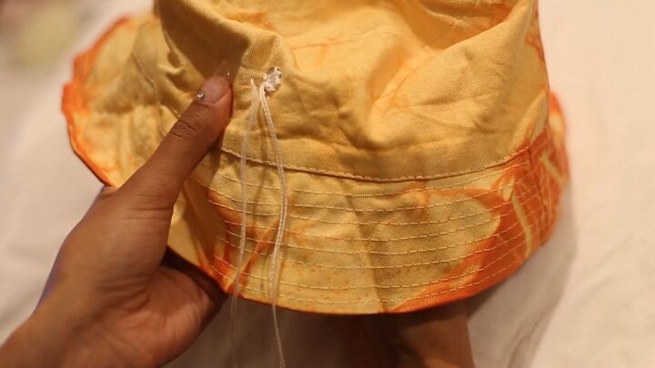 how to tie dye a bucket hat decorate it with mirror work embroidery, How to do shisha embroidery