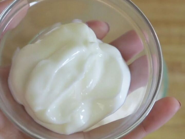 8 step hair care routine for damaged hair with diy hair oil mask, Full fat plain yogurt