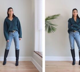 what to wear with straight leg jeans 24 cute outfits for any season, Wearing straight jeans with a sweater