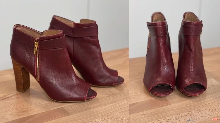how to paint boots make diy shoe clips 2 ways to upgrade your shoes, Burgundy booties before the DIY