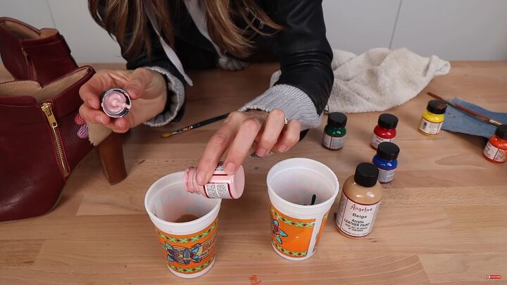 how to paint boots make diy shoe clips 2 ways to upgrade your shoes, Adding colored leather paints to the beige