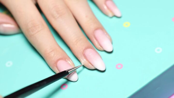 how to do gorgeous baby boomer nails step by step at home, Removing the cuticle defender with tweezers