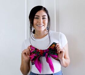 how to wear a msn scarf in 6 cute easy ways, Wearing m s n scarves as a bow bandeau top