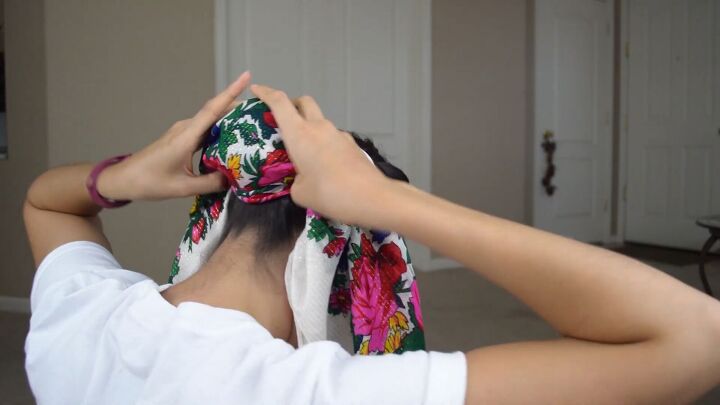 7 cute scarf hairstyles you can do quickly easily at home, Covering the bun with the scarf