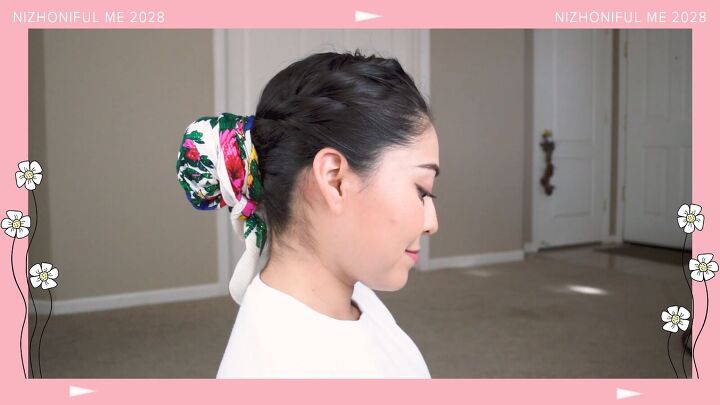 7 cute scarf hairstyles you can do quickly easily at home, Covered bun hairstyle with a scarf