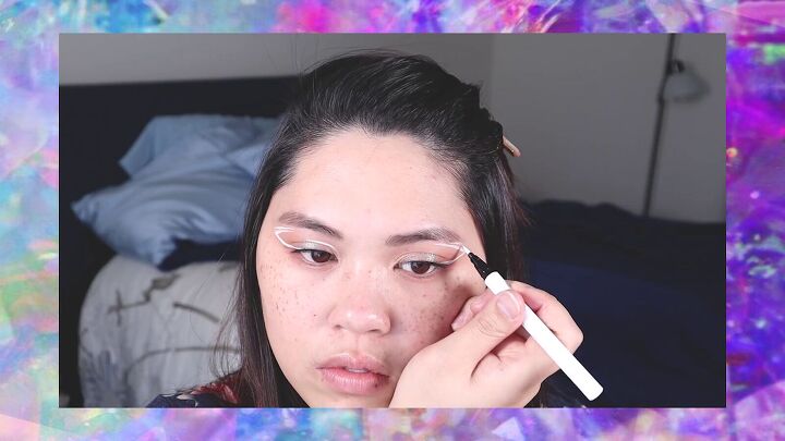 how to do fairy eyeliner on trend white graphic liner look, How to do graphic eyeliner