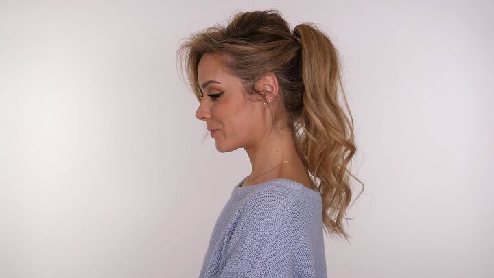 how to curl hair perfectly with a curling iron step by step, How to create a curly ponytail hairstyle