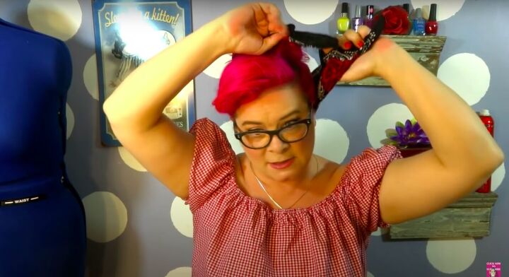 how to do a cute easy rockabilly hairstyle with a bandana, Adding a bandana to the rockabilly hairstyle