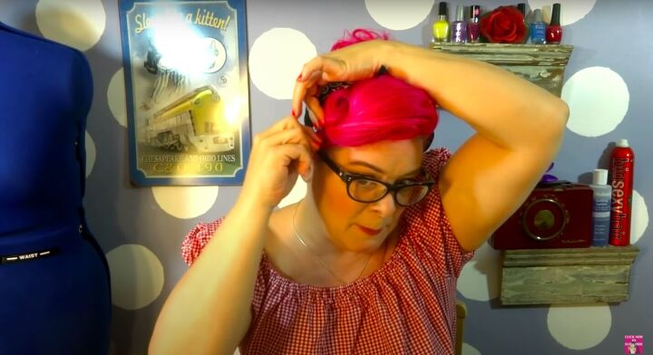 how to do a cute easy rockabilly hairstyle with a bandana, Securing the bandana with bobby pins
