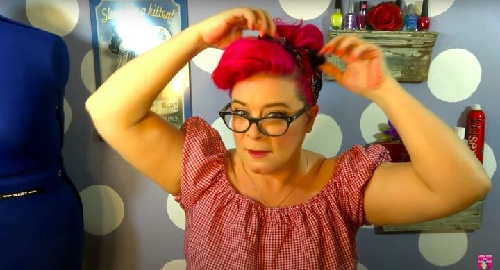 how to do a cute easy rockabilly hairstyle with a bandana, Tying the ends of the bandana