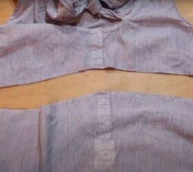 how to quickly easily refashion a top in 5 simple steps, Cutting the shirt in half widthwise