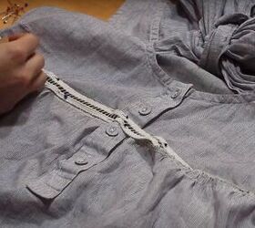how to quickly easily refashion a top in 5 simple steps, Pinning the serged edge of the top