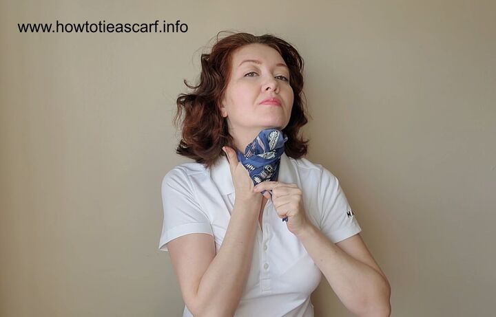 how to tie an ascot scarf in 3 different stylish ways, Tying the ascot scarf around the neck