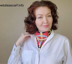 how to tie an ascot scarf in 3 different stylish ways, Wearing a pearl necklace over an ascot scarf