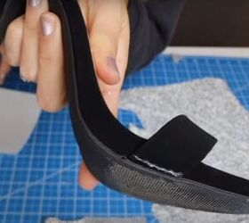 how to make stunning alexander wang inspired heels for 25, Applying glue to the bottom of the shoe strap