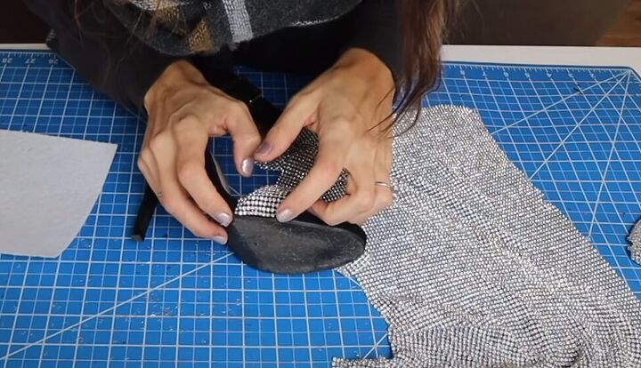 how to make stunning alexander wang inspired heels for 25, Lay the crystal mesh on the glue