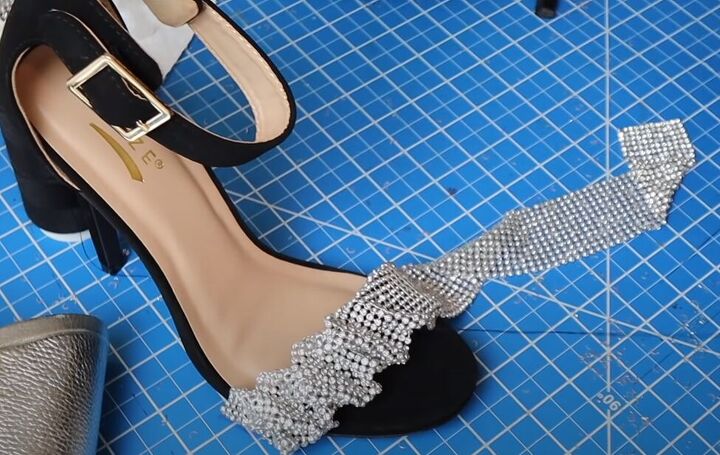 how to make stunning alexander wang inspired heels for 25, Making pleats with the crystal mesh