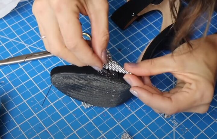 how to make stunning alexander wang inspired heels for 25, Gluing the edge to the strap