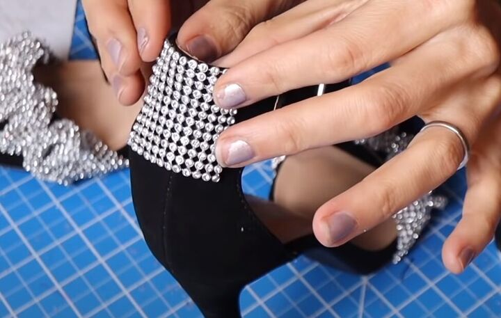 how to make stunning alexander wang inspired heels for 25, Adding crystal mesh fabric to the back of the heel