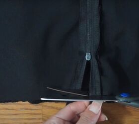 how to make a lace top with lining a step by step tutorial, Trimming the end of the zipper