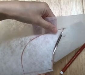 how to make a baseball cap out of an old pair of denim jeans, Cutting the brim shape out of interfacing