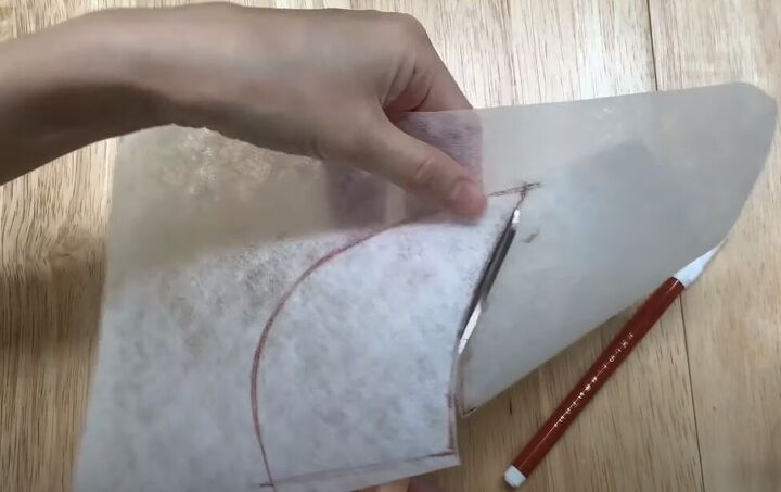 how to make a baseball cap out of an old pair of denim jeans, Cutting the brim shape out of interfacing