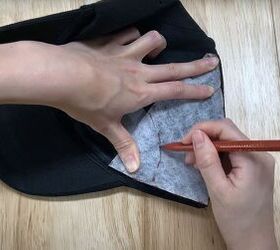 how to make a baseball cap out of an old pair of denim jeans, Tracing the cap openings