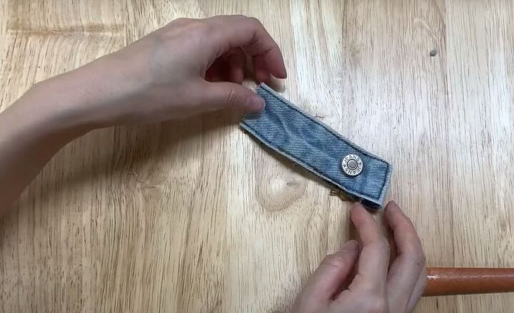 how to make a baseball cap out of an old pair of denim jeans, Cutting out the snap and band