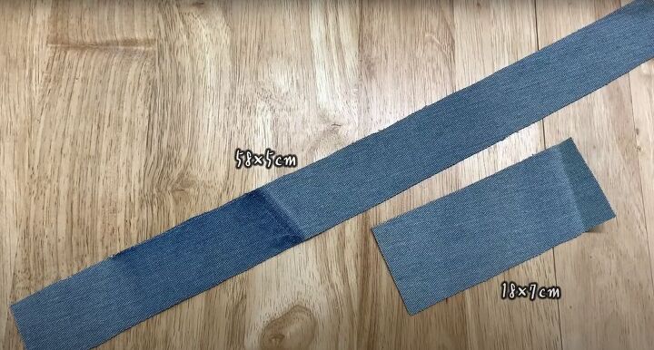 how to make a baseball cap out of an old pair of denim jeans, Cutting strips of denim for the facing