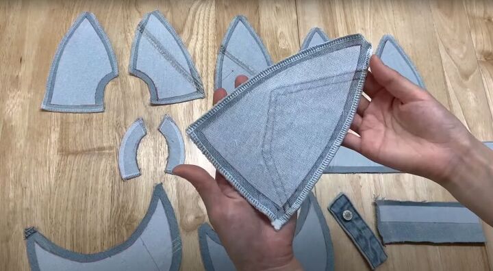how to make a baseball cap out of an old pair of denim jeans, Sewing around the pieces with a zigzag stitch