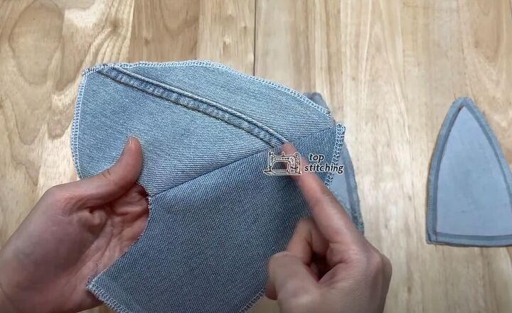 how to make a baseball cap out of an old pair of denim jeans, Topstitching along the sides of the seams
