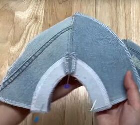 how to make a baseball cap out of an old pair of denim jeans, Attaching the facing to the back of the cap