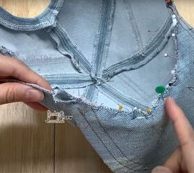 how to make a baseball cap out of an old pair of denim jeans, Attaching the cap to the brim