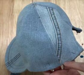 how to make a baseball cap out of an old pair of denim jeans, Turning the facing into the cap