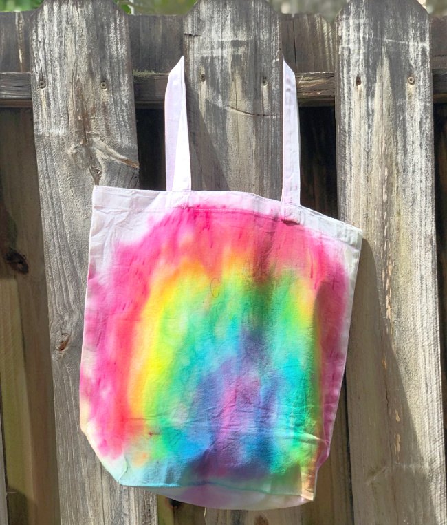 easy rainbow tie dye tote bag project