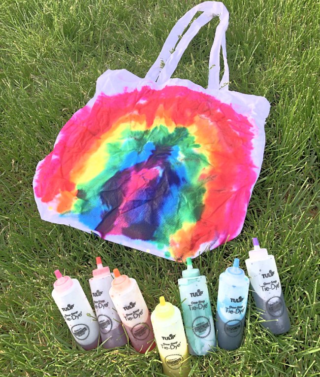 easy rainbow tie dye tote bag project