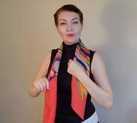6 elegant audrey hepburn scarf styles how to wear them, Placing a scarf around the neck