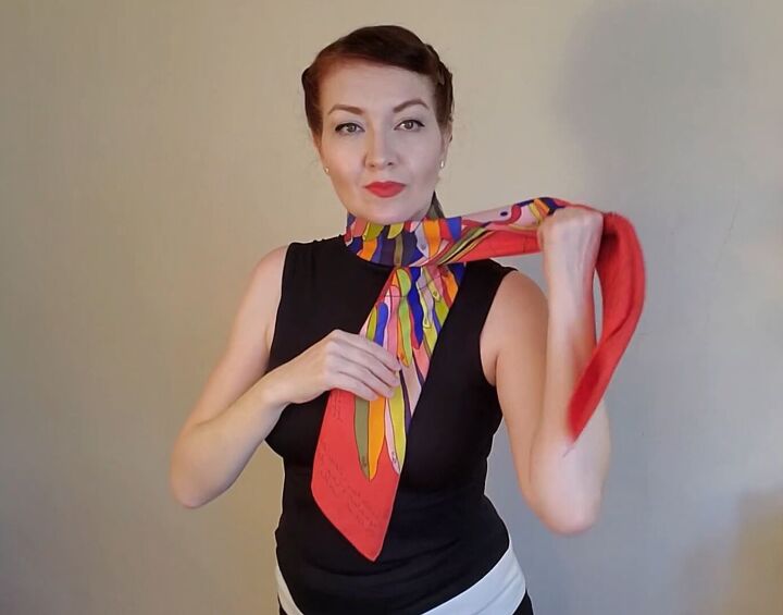6 elegant audrey hepburn scarf styles how to wear them, Wrapping the scarf around the neck