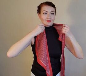 6 elegant audrey hepburn scarf styles how to wear them, Placing the scarf around the neck
