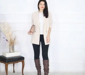 19 on trend black skinny jeans outfits to update your style, Skinny jeans and blazer outfit in cream and white