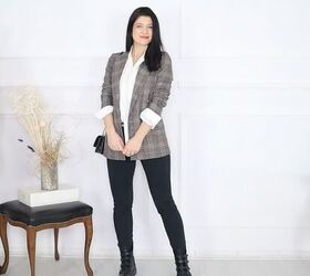 19 on trend black skinny jeans outfits to update your style, Skinny jeans and blazer outfit with biker style boots