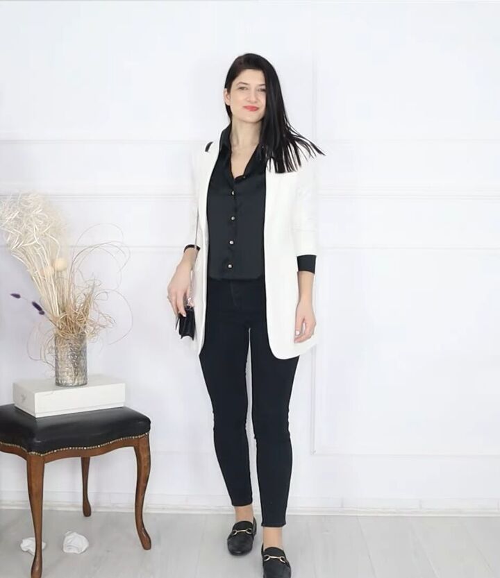 19 on trend black skinny jeans outfits to update your style, Black skinny jeans and white blazer outfit