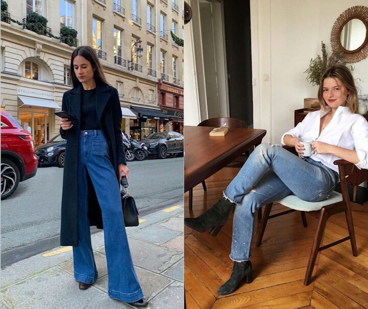 how to recreate the effortless french girl aesthetic, French girl wearing high rise mid wash blue jeans