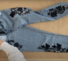 how to make cute diy two tone jeans inspired by reformation, Tracing the front of the jeans