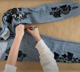 how to make cute diy two tone jeans inspired by reformation, Tracing the inseam