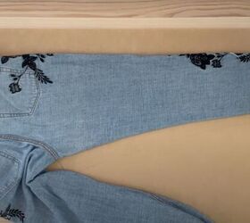 how to make cute diy two tone jeans inspired by reformation, Tracing the back of the jeans
