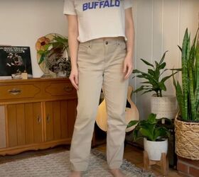 how to make cute diy two tone jeans inspired by reformation, Thrifted tan jeans