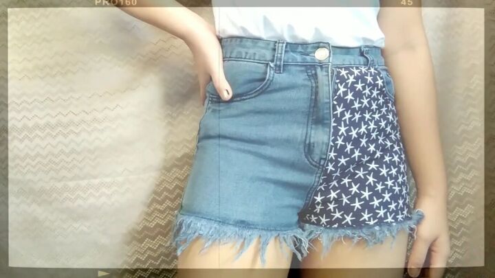 how to easily upcycle shorts to make them more summery, Upcycled shorts with a star pattern
