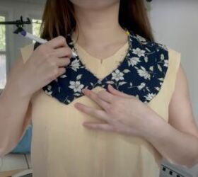 how to sew a diy peter pan collar dress using free patterns, Adding the collar to the neckline