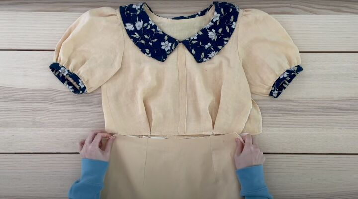 how to sew a diy peter pan collar dress using free patterns, Adding pleats to the front to align with the darts